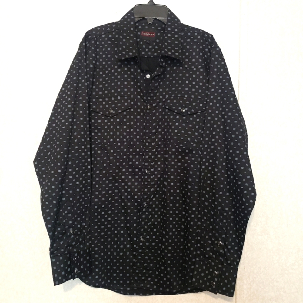 MONTERO..LONG SLEEVE BUTTON UP SHIRT...SIZE:L COLOR:BLACK-GRAY